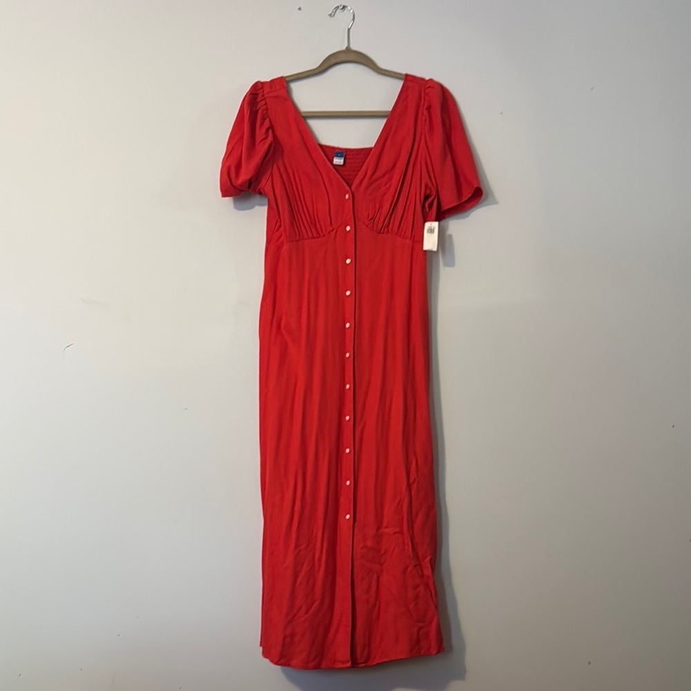 Old Navy Red Ruffled Puff Sleeve Sundress